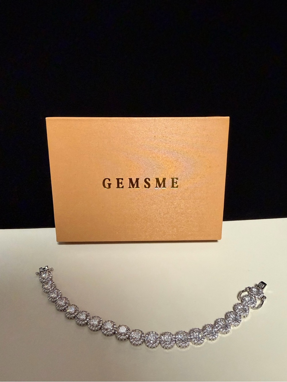 NIB GEMSME 18K White Gold Plated Halo Tennis Bracelet